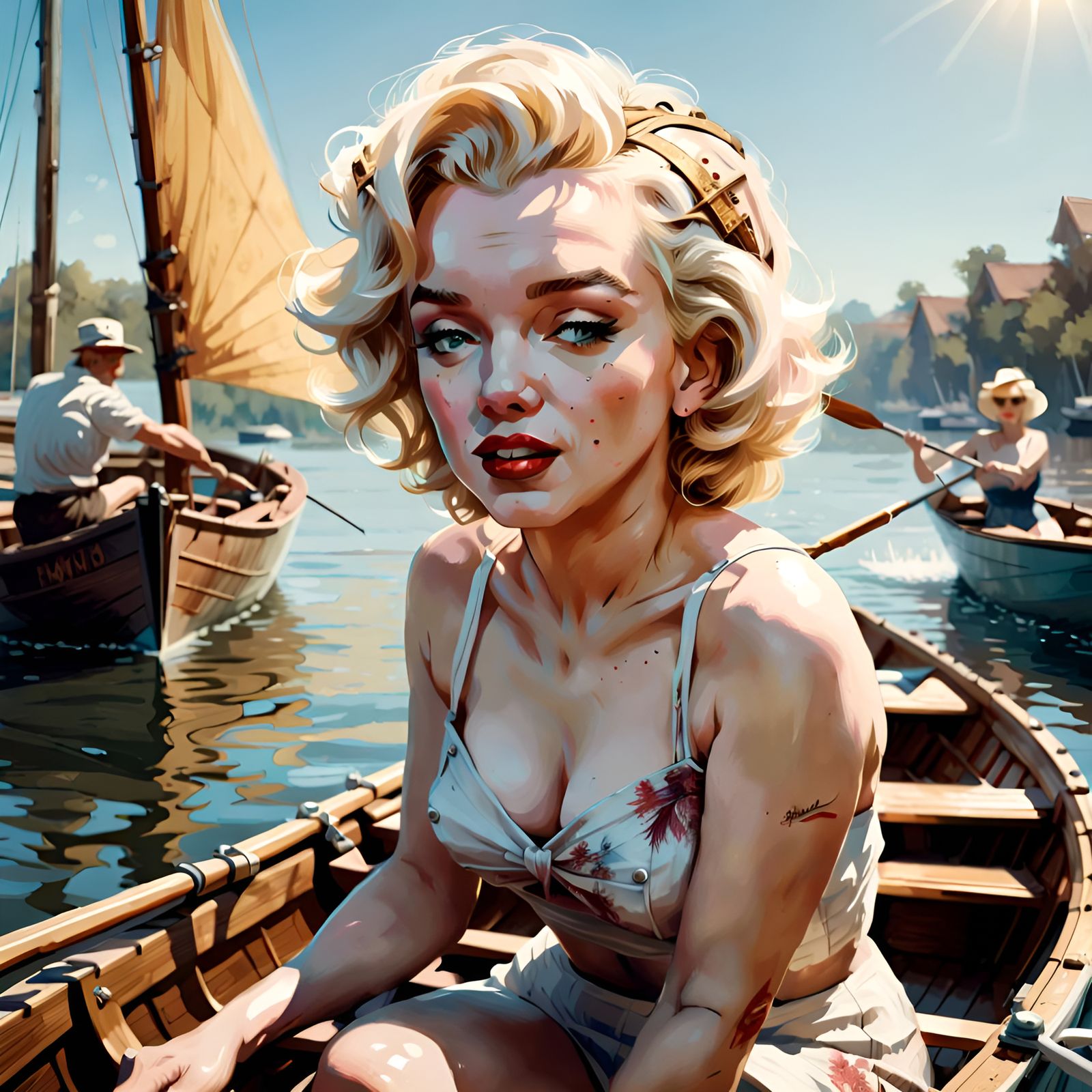 Marilyn Monroe Boating: Digital Illustration