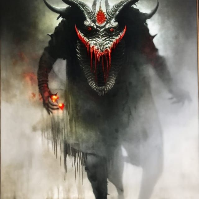 Grotesque Demon Emerges from Shadows in Surreal Expressionis...