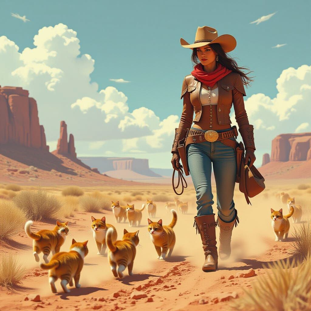 Cowboy Cat Herder in Digital Painting Style