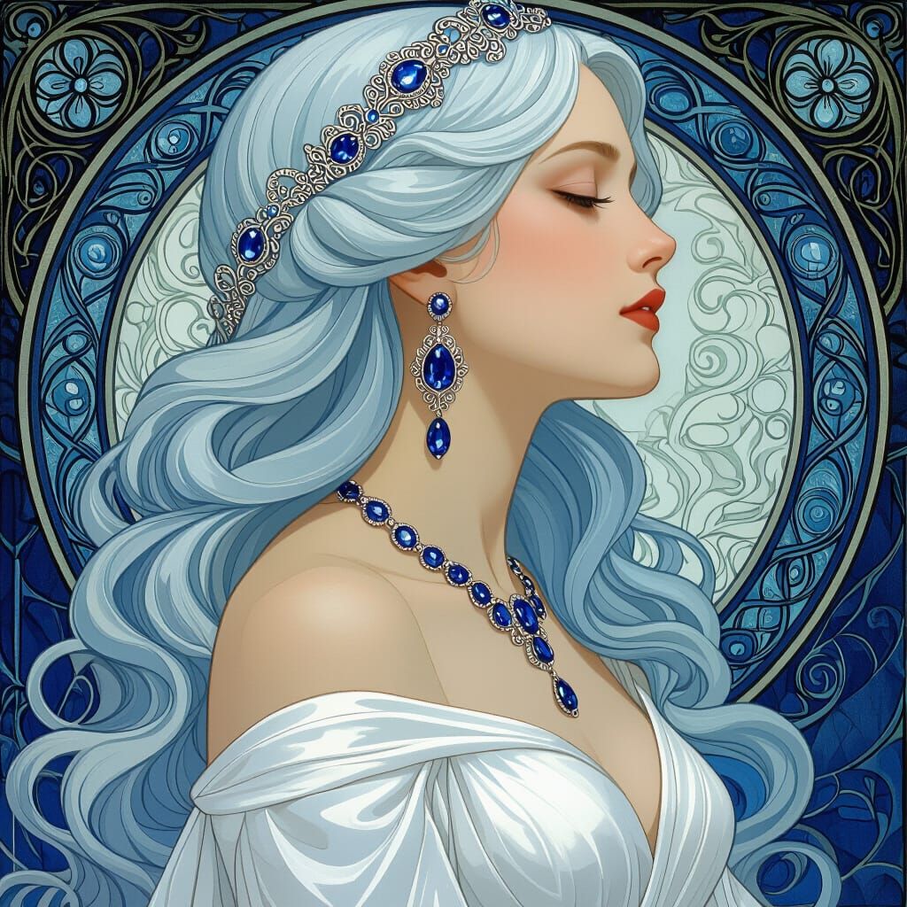 Air Queen in Art Nouveau Style with Sapphire Jewels