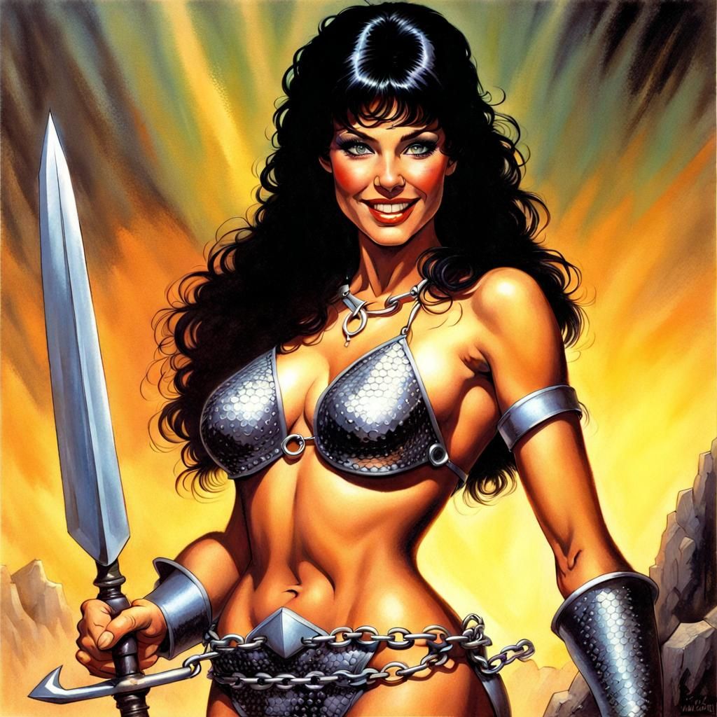 Smiling Woman in Chainmail Bikini: 80s Fantasy Art