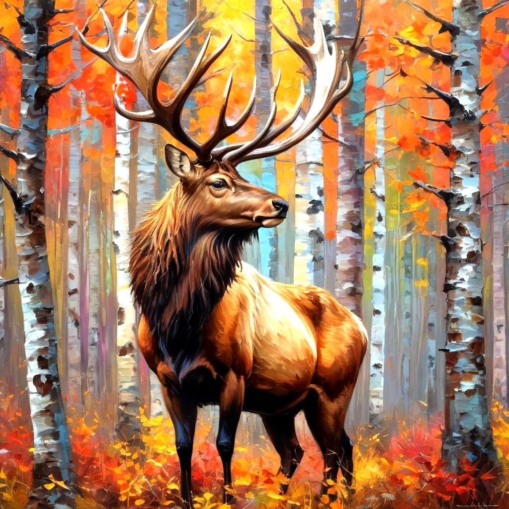 Majestic Elk in Autumn Forest Painting