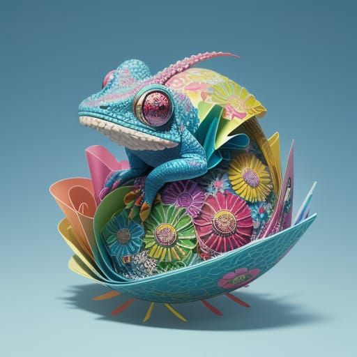 Vibrant Origami Chameleon in Radiant Colors
