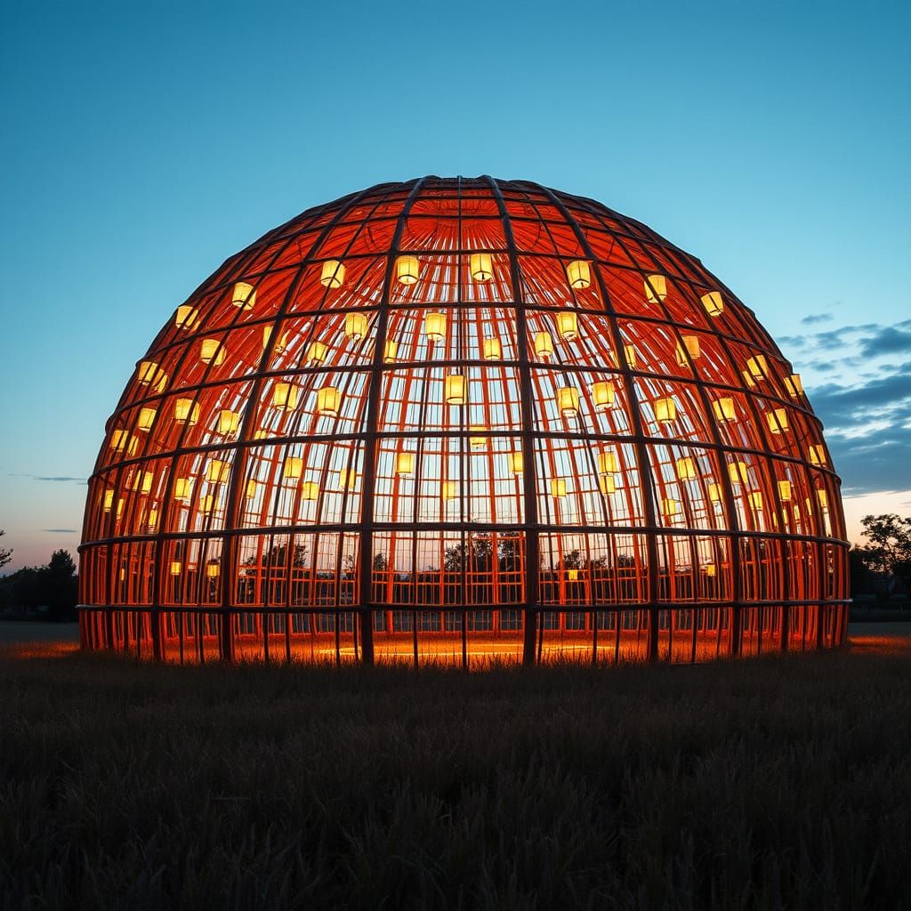 Twilight Meadow Dome with Glowing Lanterns
