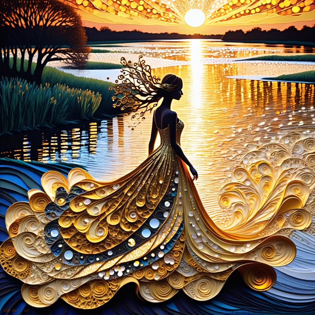 Woman in Foam Dress: Zentangle Art Impasto Style