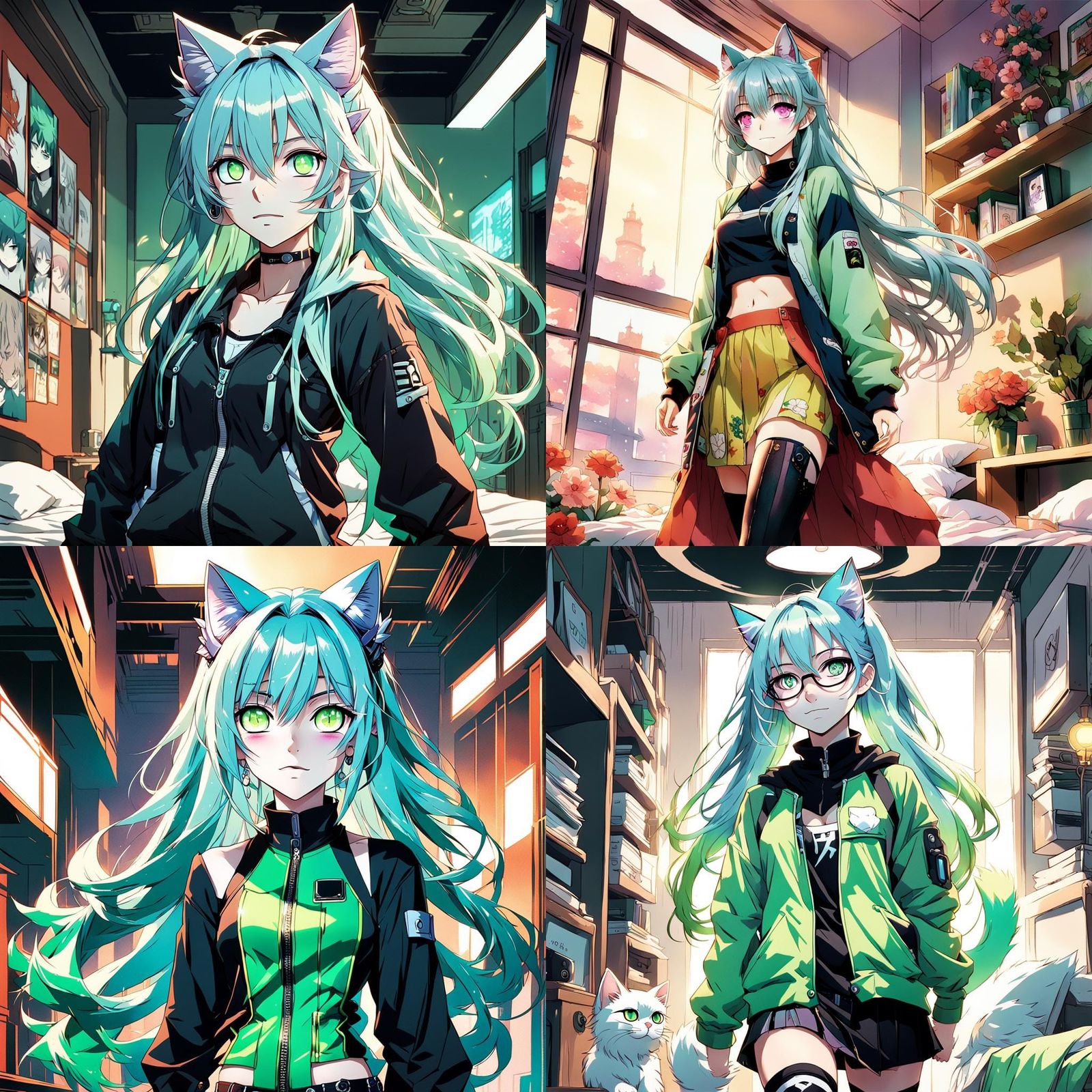 Anime Catgirl in Bedroom, Cel-Shaded Manga Scan