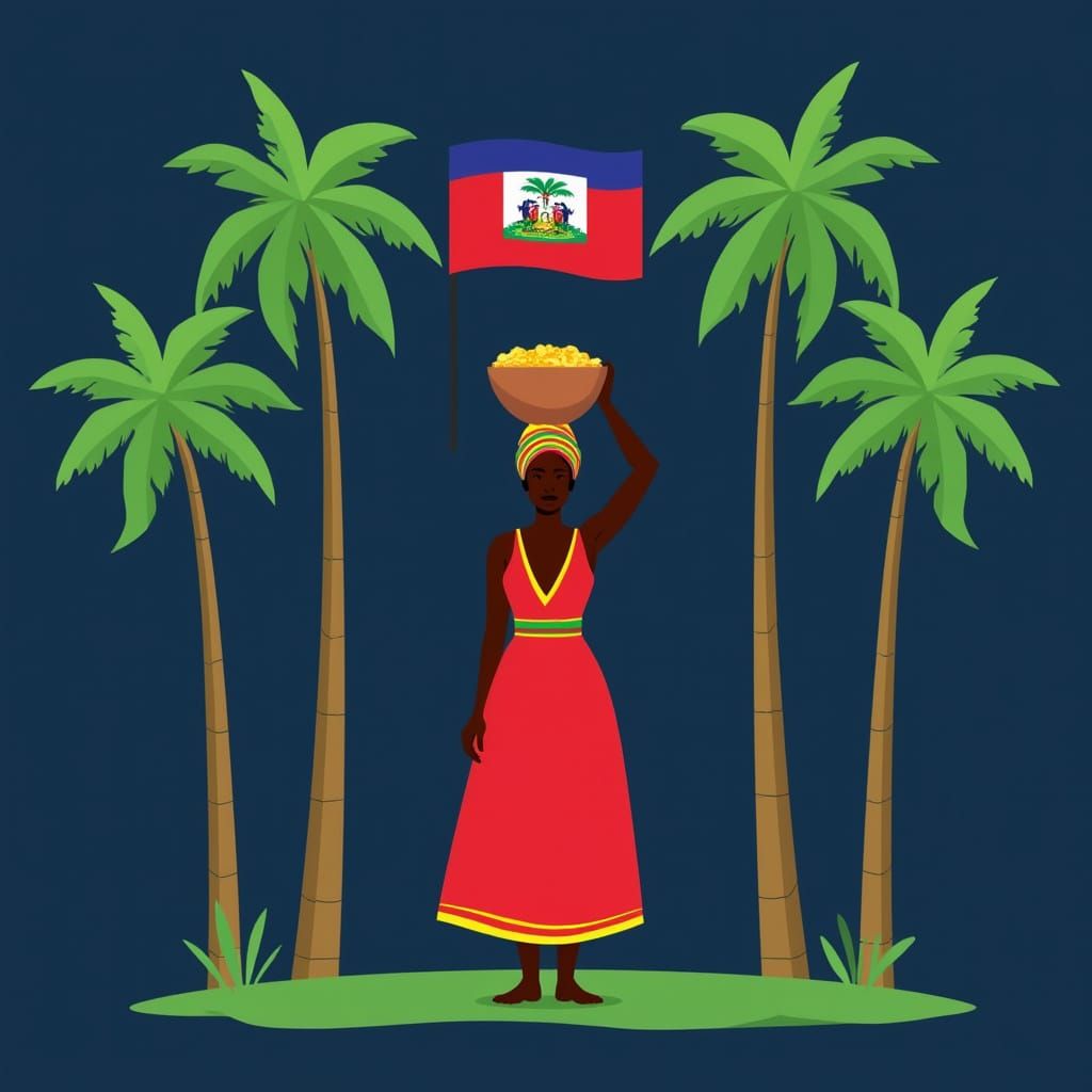 Haitian Culture Digital Art: Woman with Food Bowl