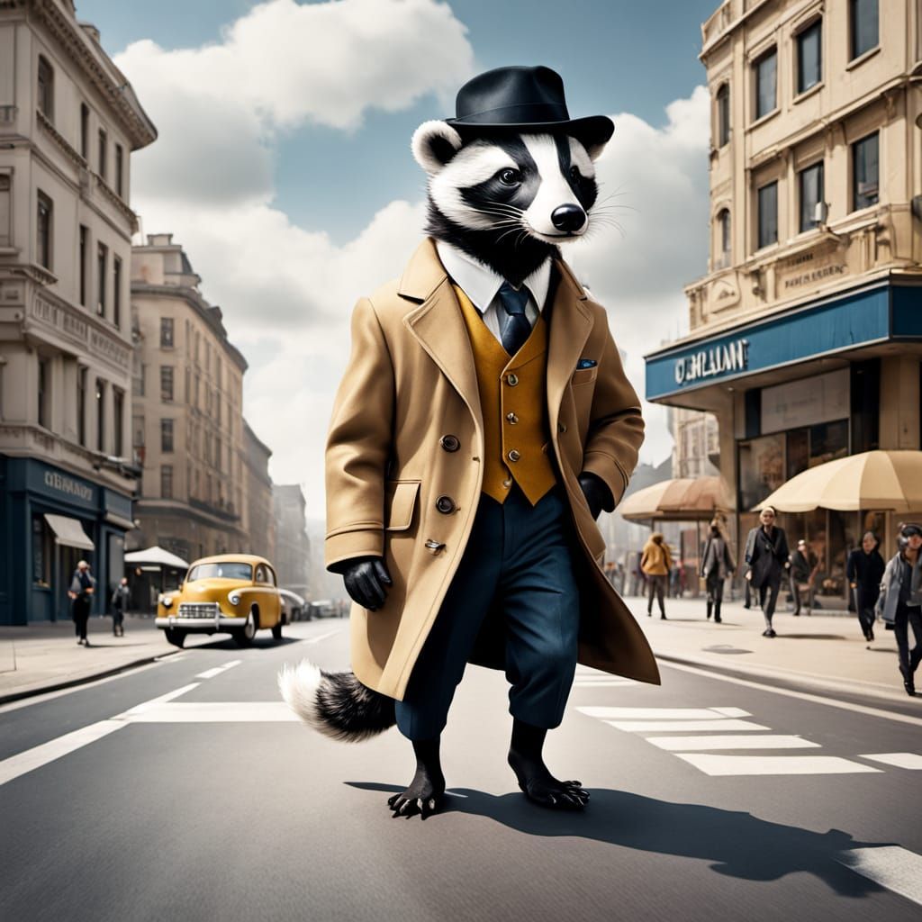 Dapper Badger in City Street, Timeless Aesthetic