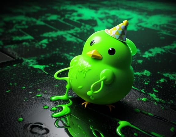 Melting Rubber Chicken in Neon Slime, Surreal Horror