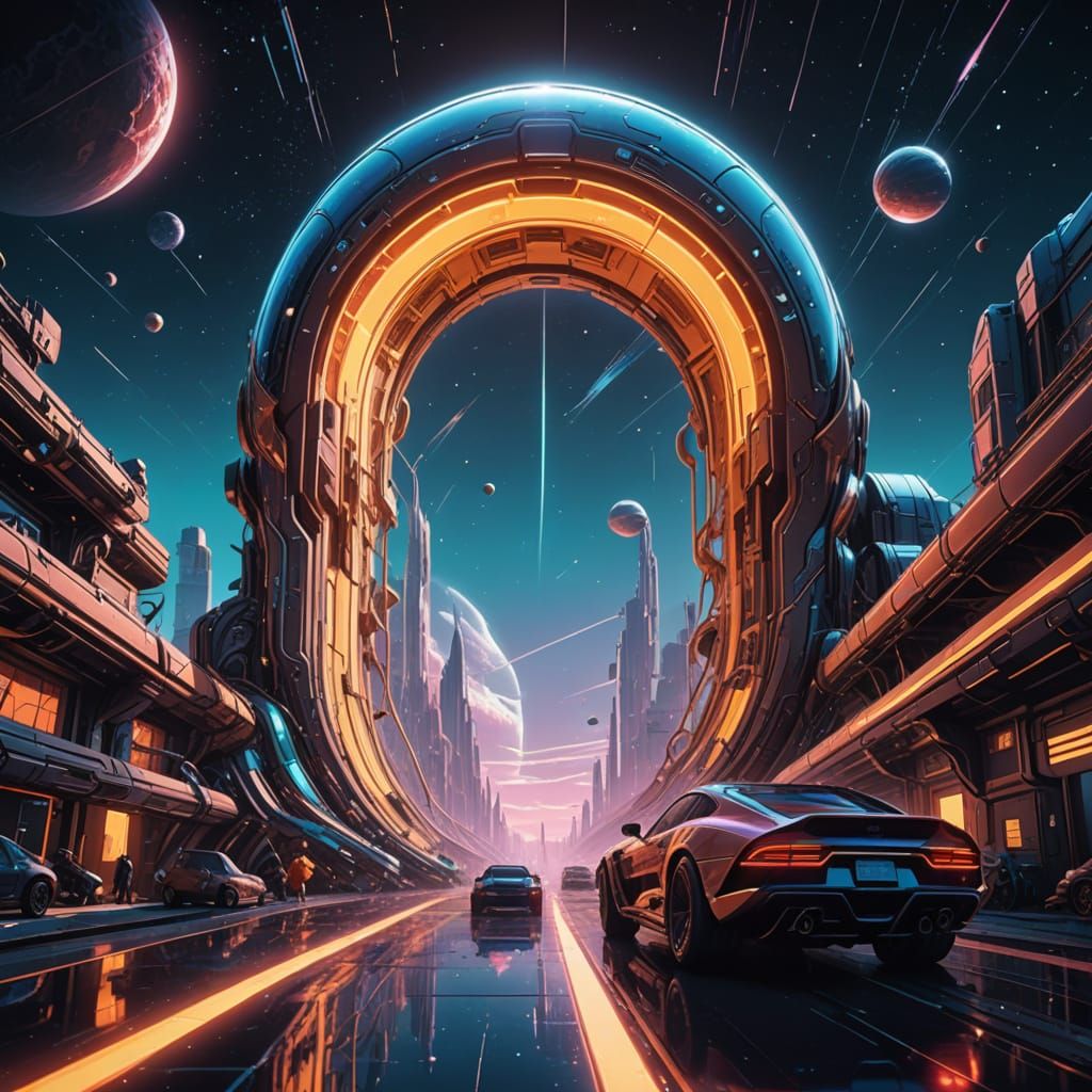 Cinematic Sci-Fi Illustration of Kawaii Surfer on Comet's Go...