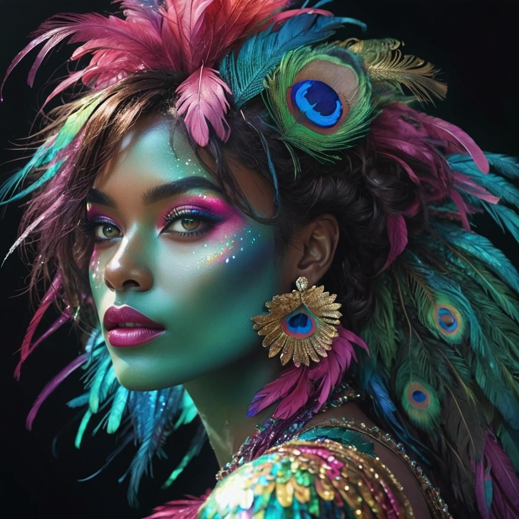 Rainbow Woman Portrait in Digital 3D Art