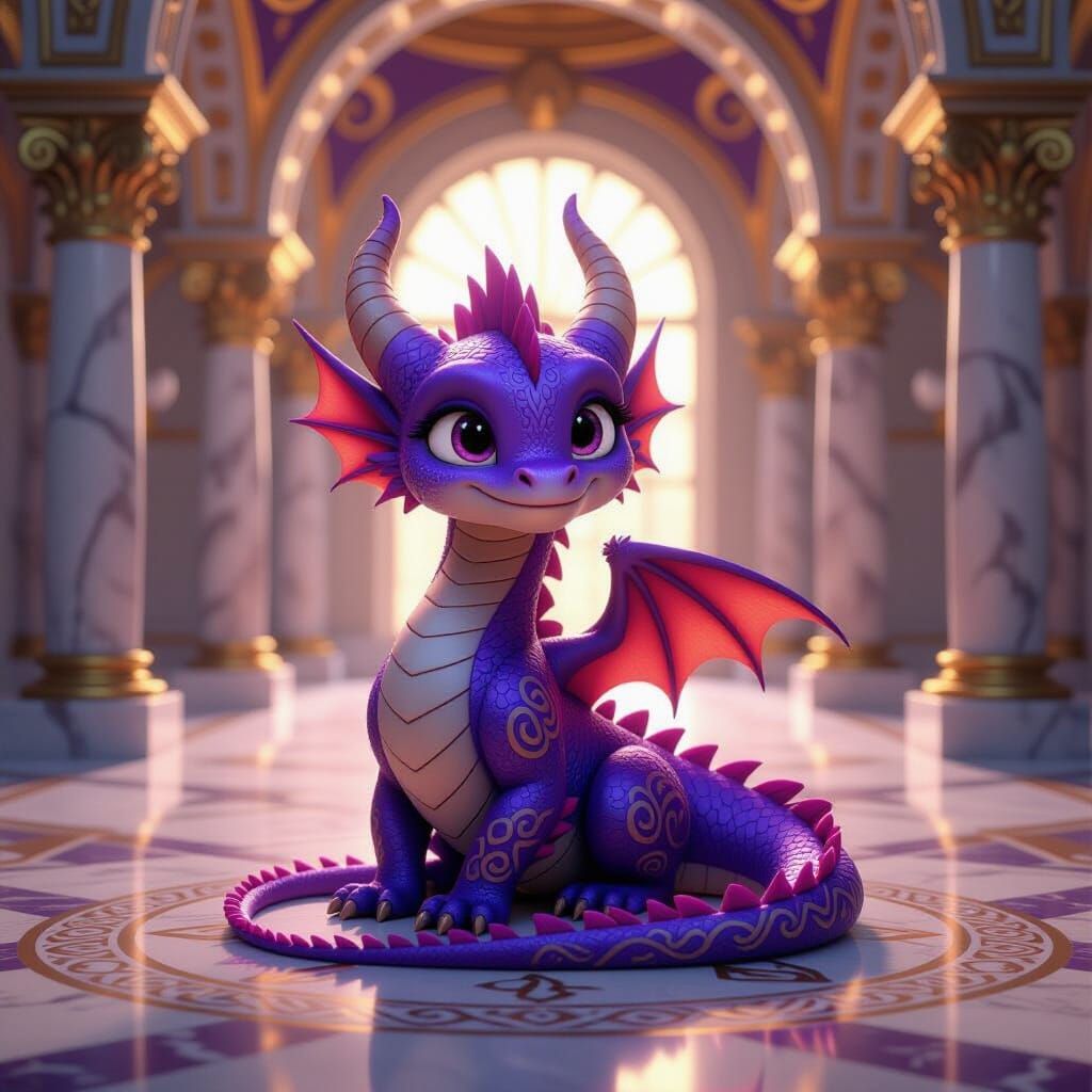 Baby Violet and Gold Dragon in Marble Hall