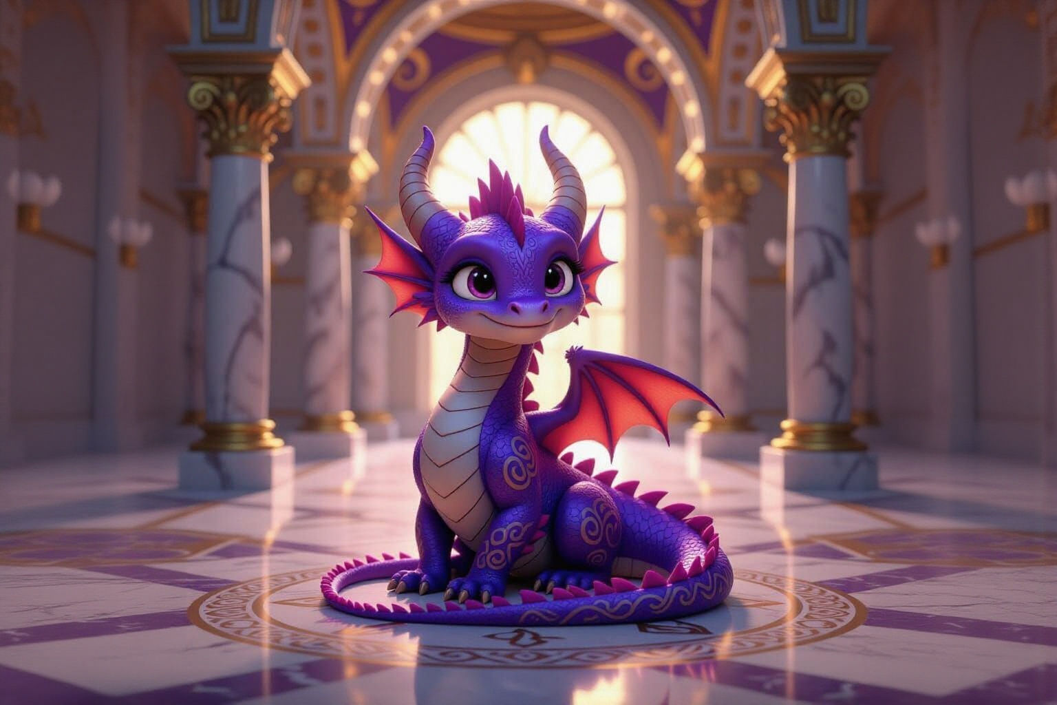 Baby Violet and Gold Dragon in Marble Hall