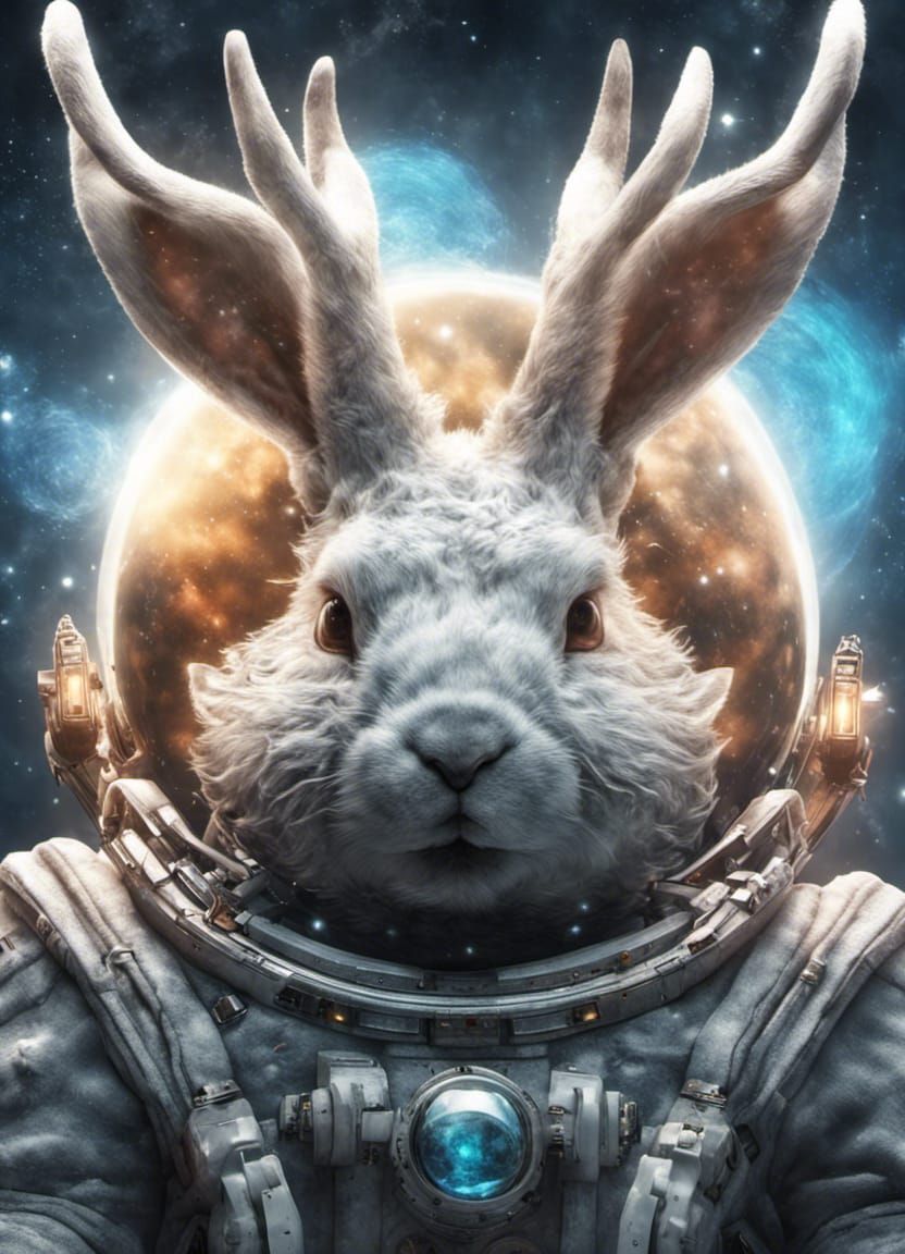 Magical Jackalope Astronaut in Hyperspace, Hyperrealistic