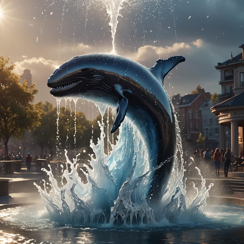 Majestic Whale Fountain in Hyper-Realistic 3D