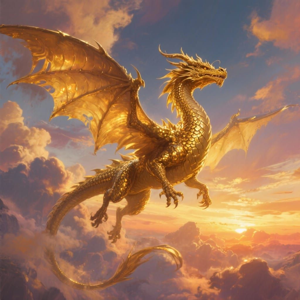 Golden Dragon Soars in Epic Sunset Sky