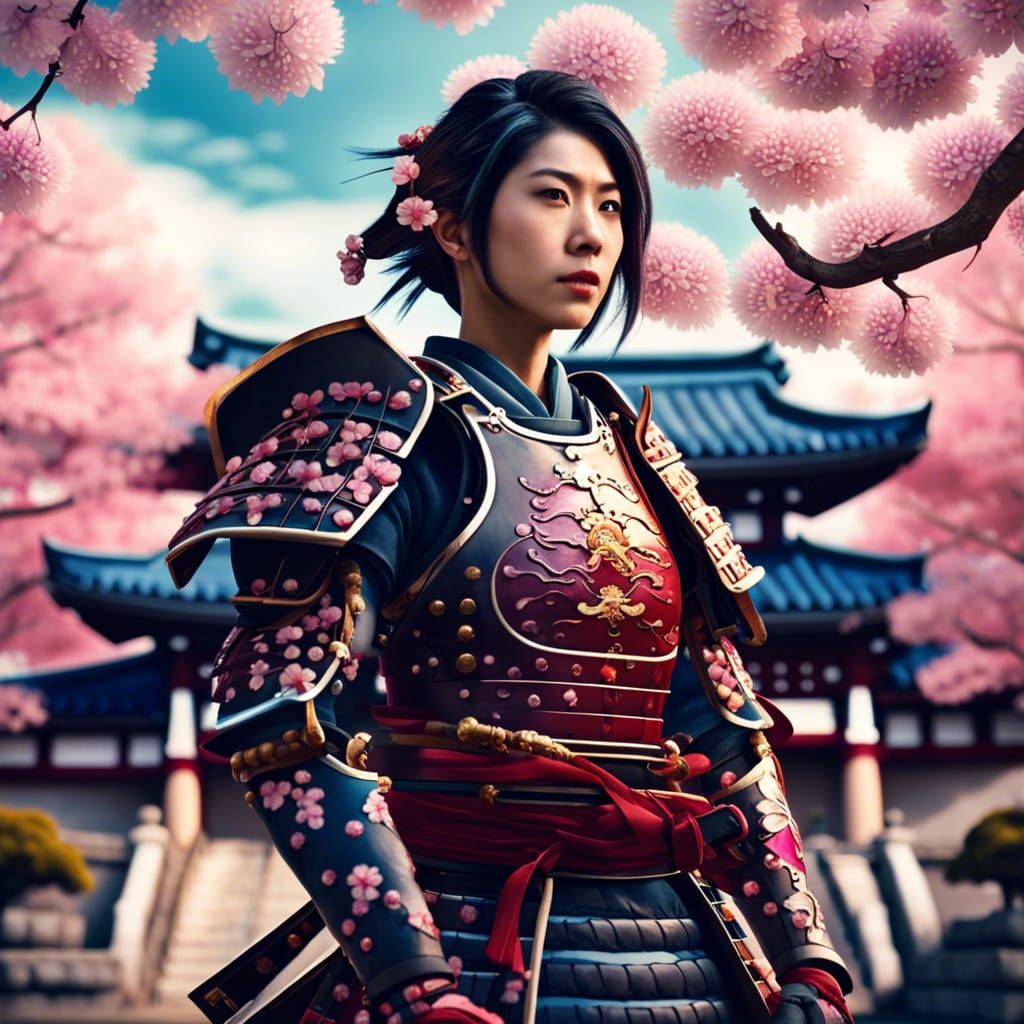 Armored Female Samurai in front of Palace