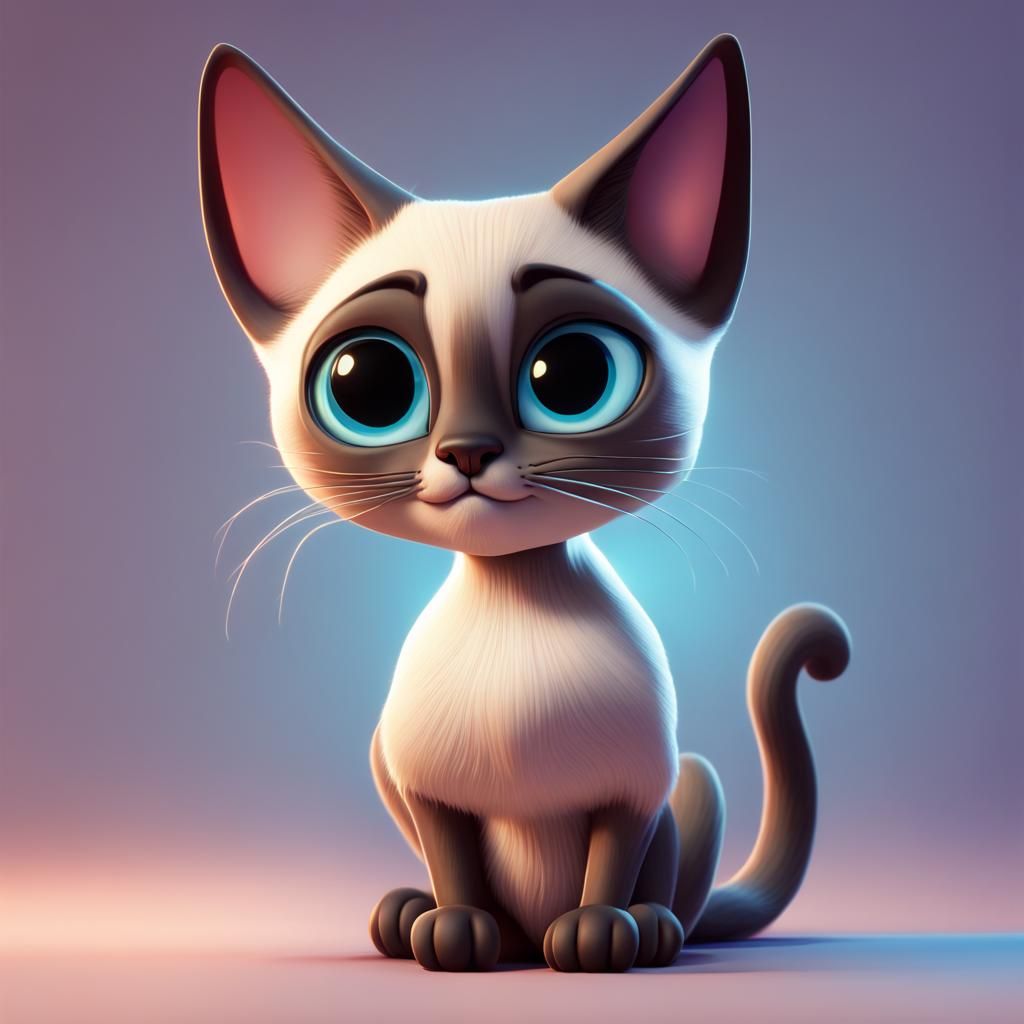 Detailed Siamese Cat in 3D Digital Art Style
