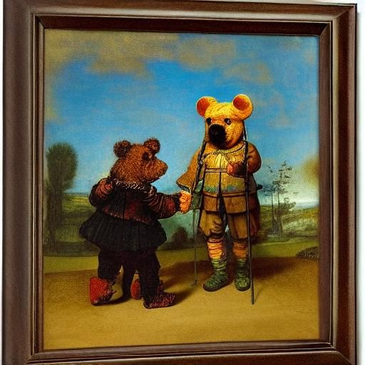 Teddy Bear on Dog-Headed Frog Planet: Painting