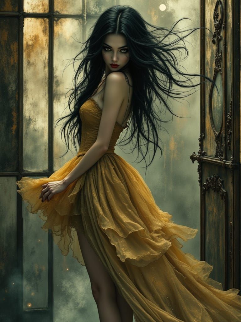 Victorian Tokyo Pin-Up in Gothic Dark Fantasy Style