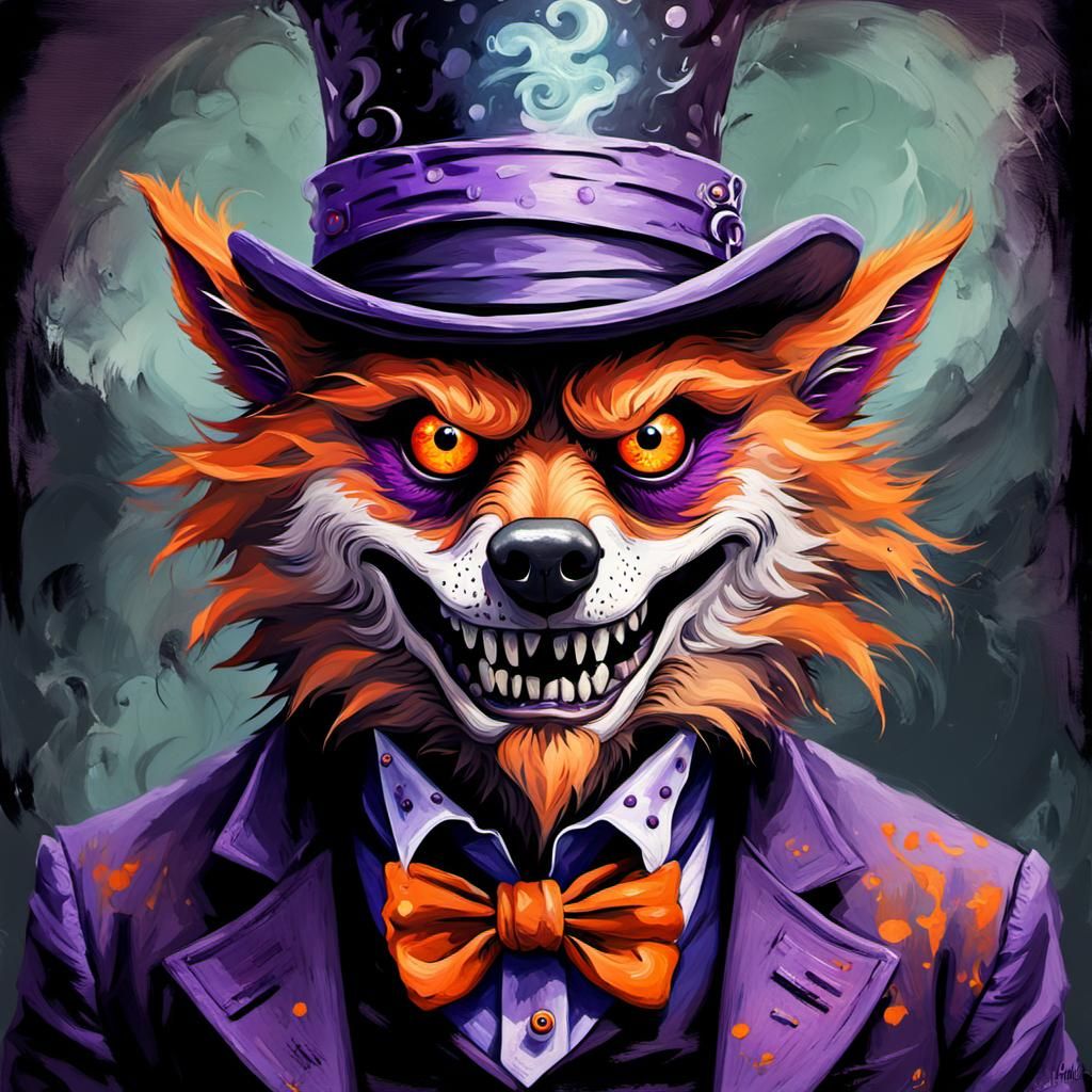 Surreal Halloween Werewolf Hatter in Oil Painting Style