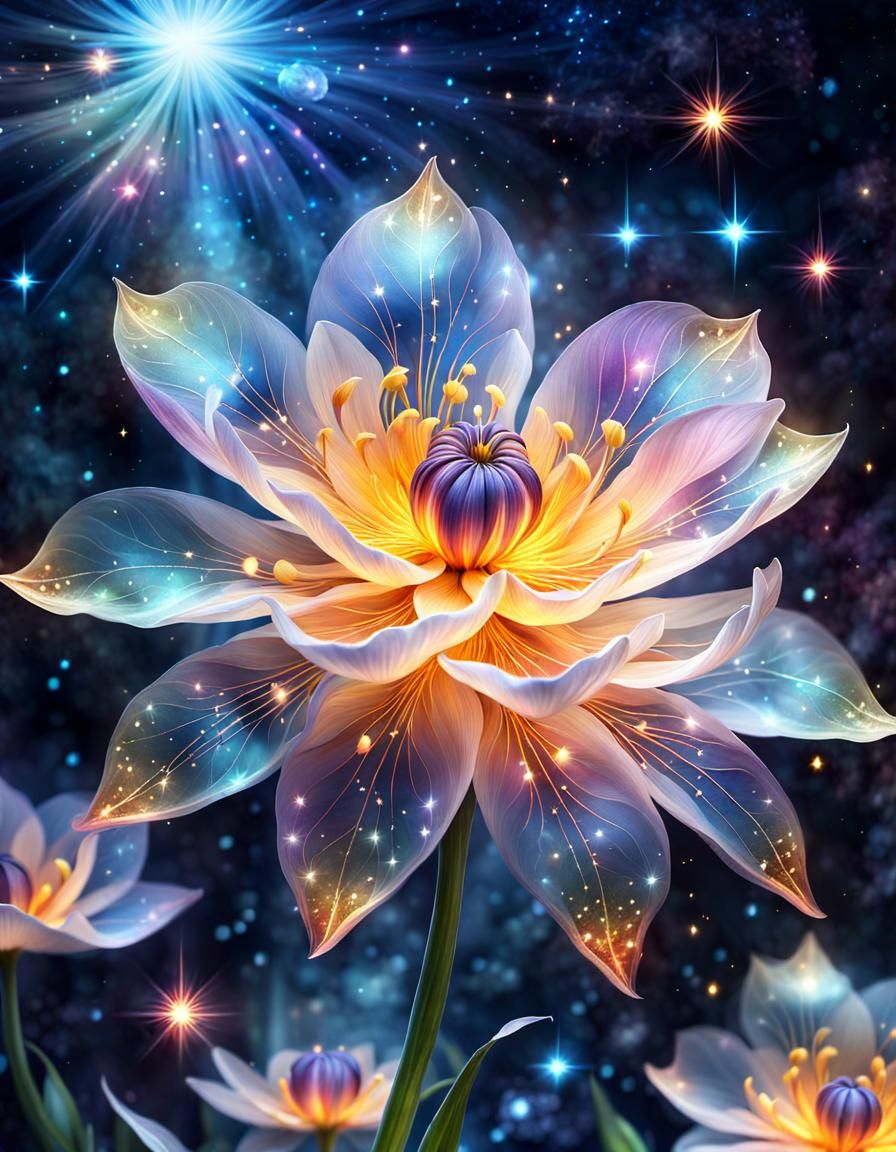 Ethereal Flower with Light Beings, Digital Matte Painting