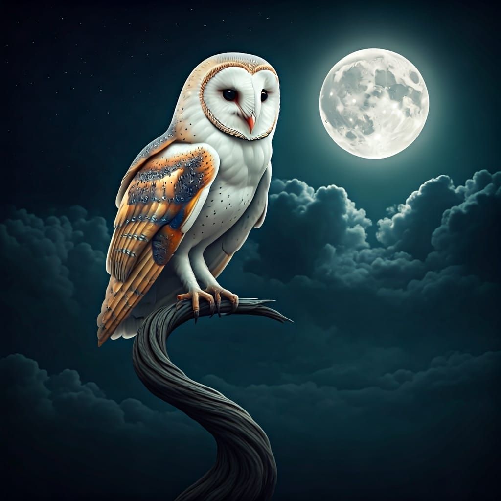 Barn Owl Under Moonlit Sky in Cinematic Style