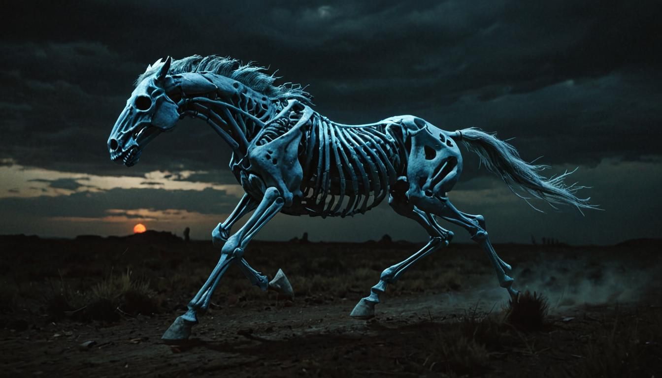 Ethereal Undead Horse Gallops Across a Mysterious Dark Plain...