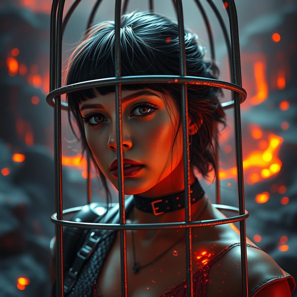 Goth Woman Trapped in Molten Lava Landscape