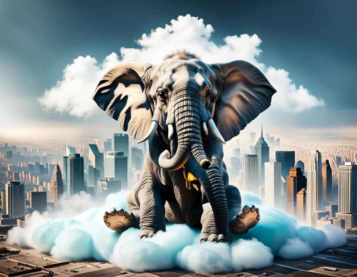 Adorable Baby Elephant on Floating Cloud Carpet