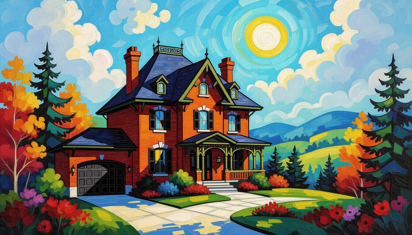 Dreamlike Victorian Chateau in Vibrant Sky