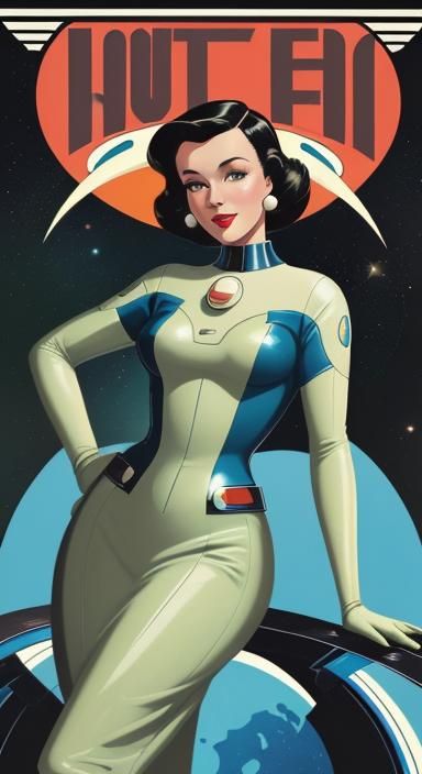 Retro-Futuristic Art Deco Pinup in Space