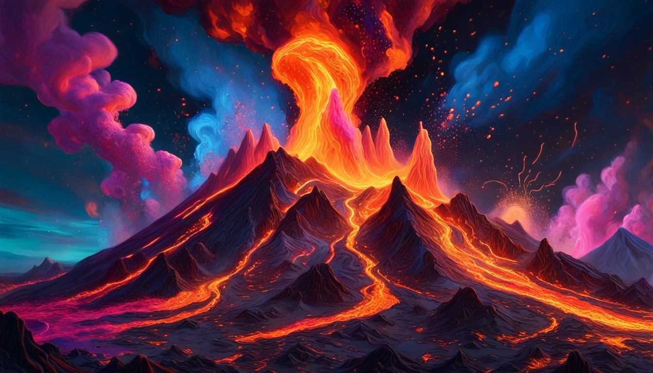 Vibrant Volcanic Eruption Illuminates Night Sky