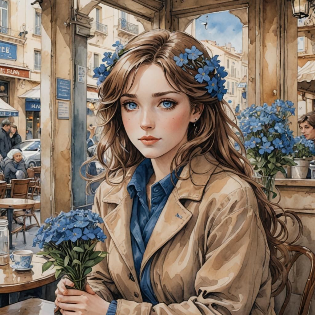 Woman with Blue Flowers in Marseille, Bande Dessinee