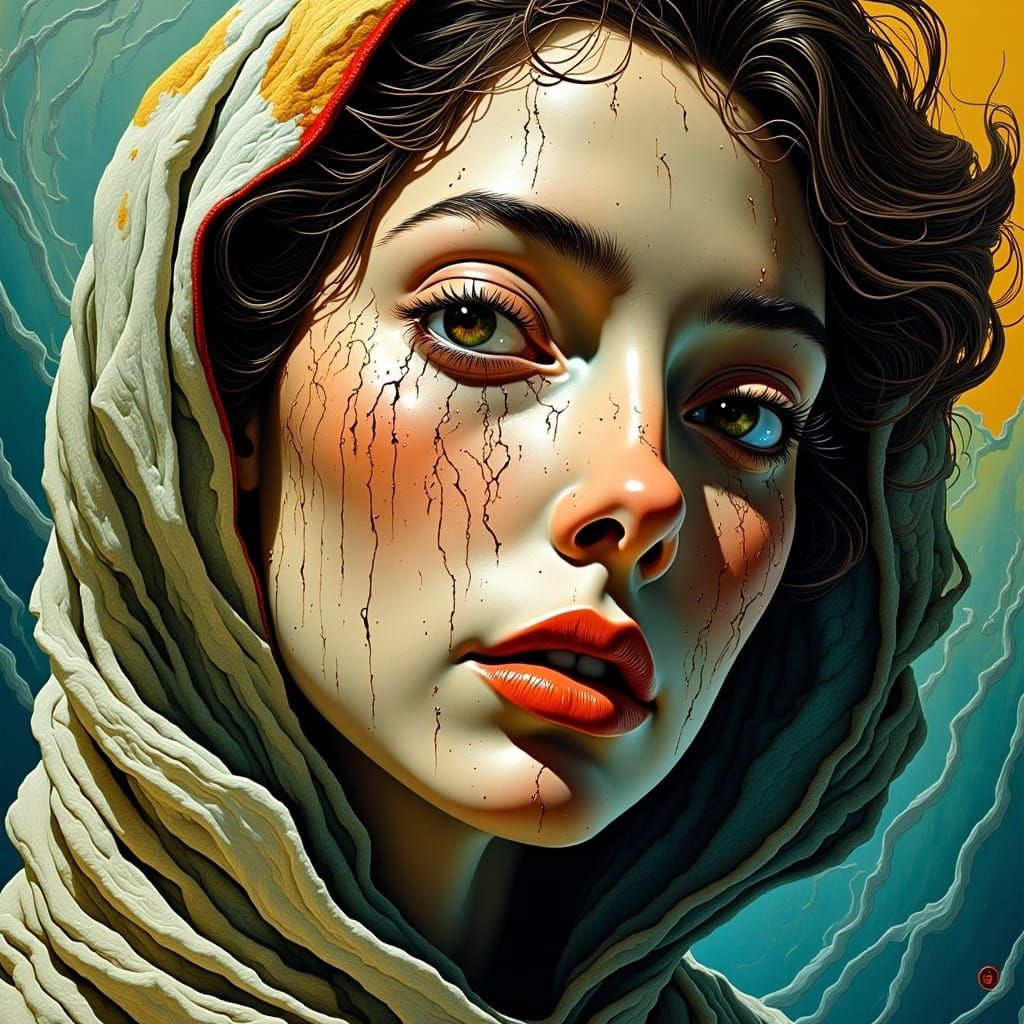 Surreal Woman's Face in Chiaroscuro Style