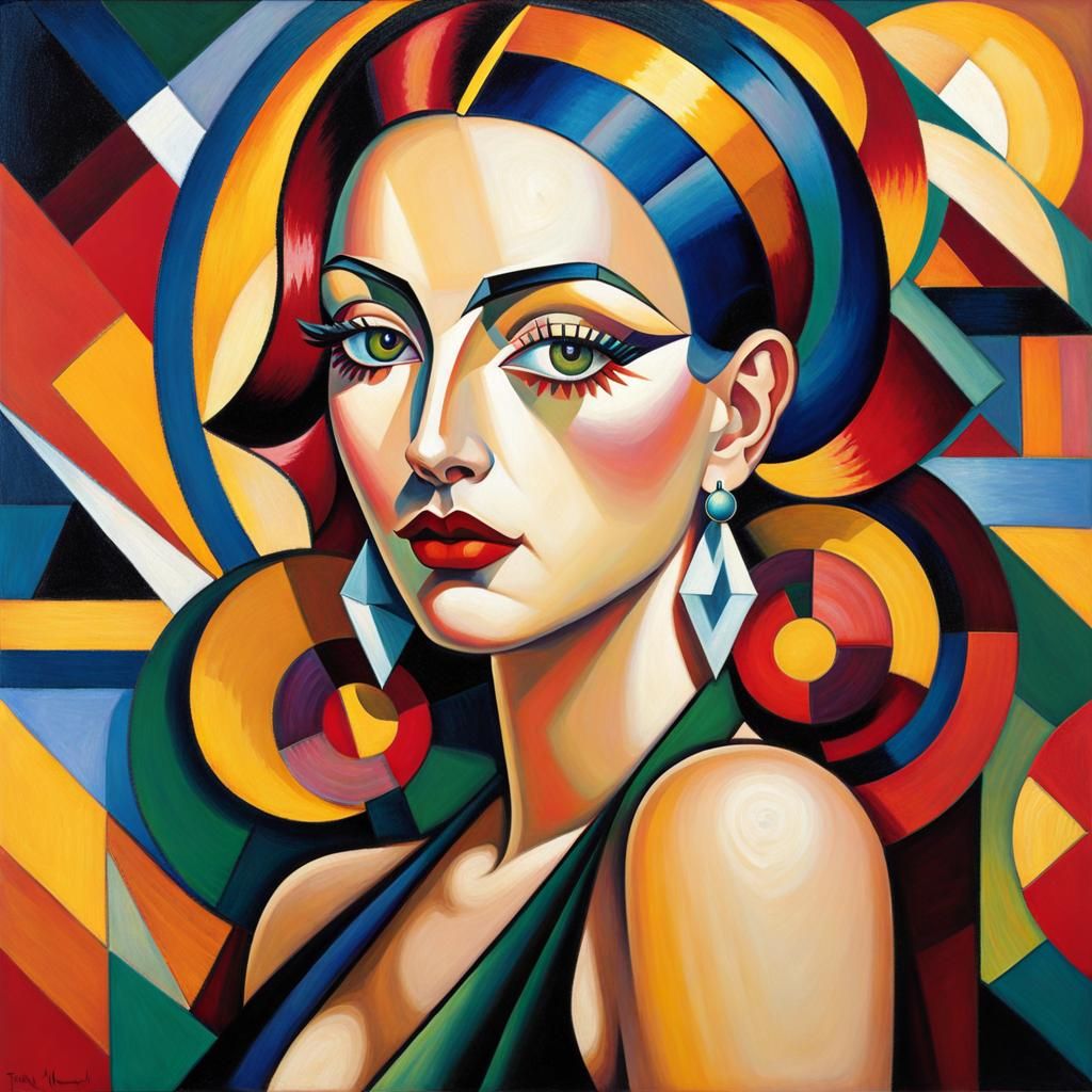 Cubist Portrait of Punk Rocker Girl