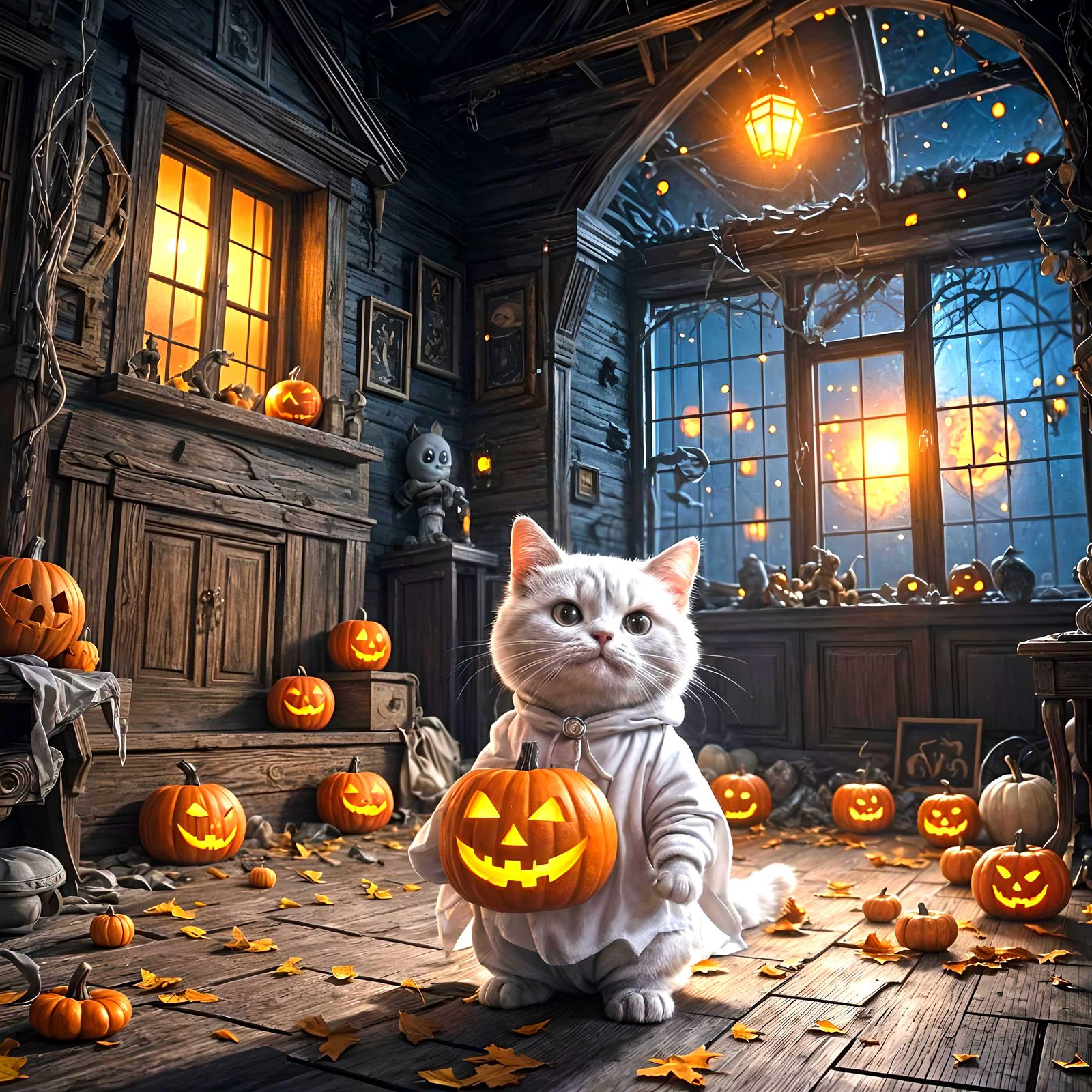 Cute Cartoon Cat Ghost Costume for Halloween