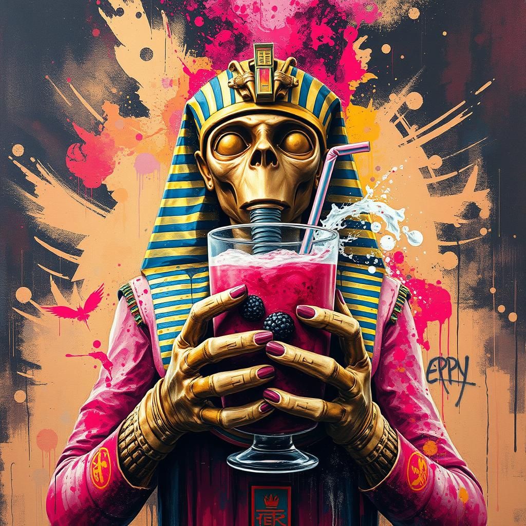 Pharaoh Reaching for Smoothie in Graffiti Art Style