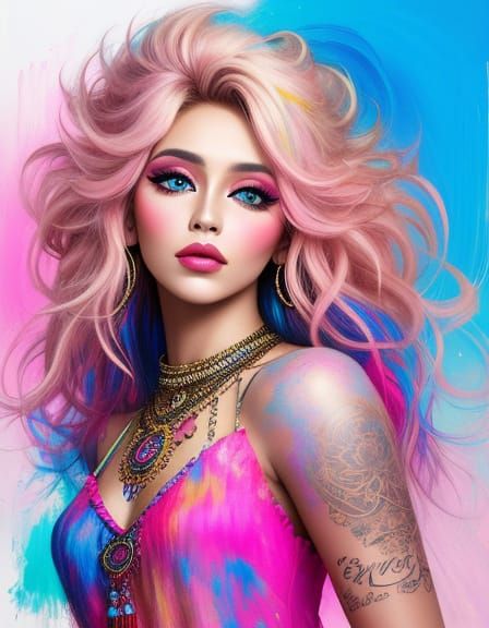 Glamorous Gypsy Goddess in Vibrant Pastel Hues