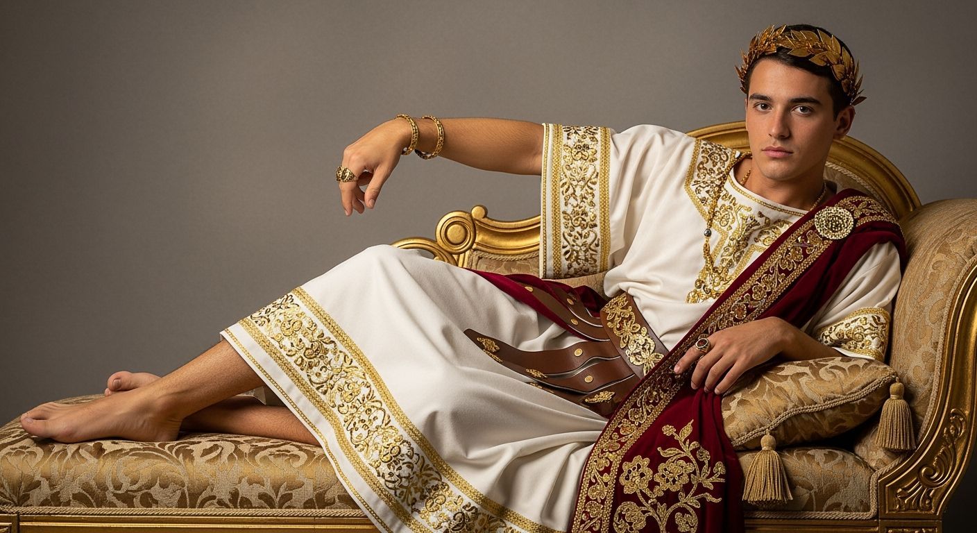 Young Roman Emperor Lounging in Opulent Gold
