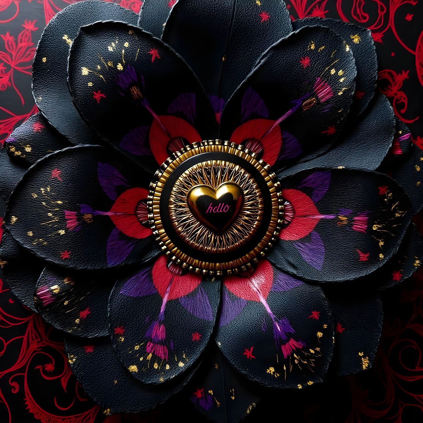 Leather Flower in Escher Geometry with Cat