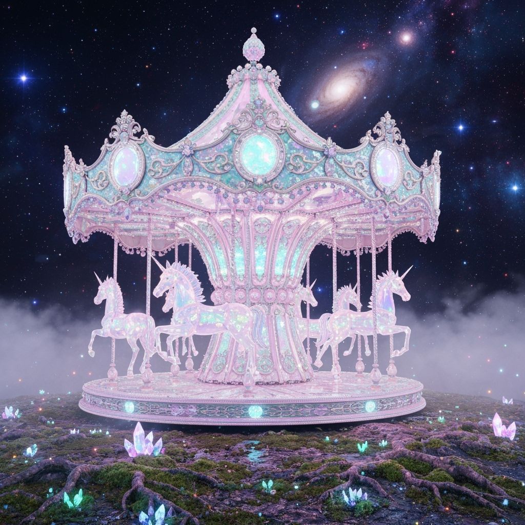 Opalescent Unicorn Carousel in Cosmic Dreamscape