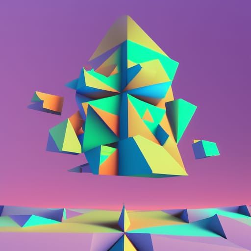 Geometric Cubist Composition in Bright Colors