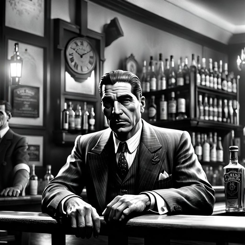 Detailed Portrait of Lucky Luciano in Bar, 8K