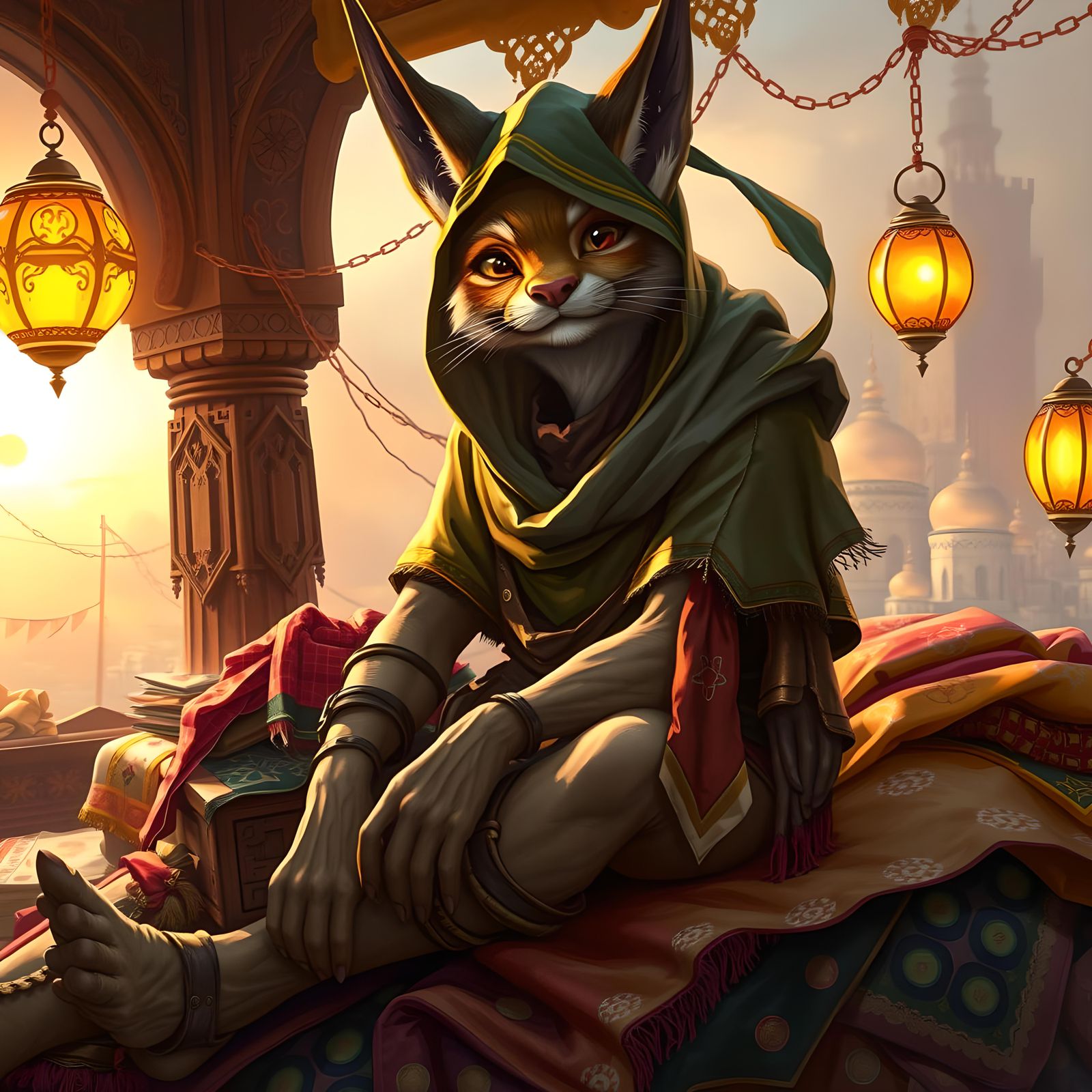 Lynx Merchant in Arabic City: RPG Concept Art