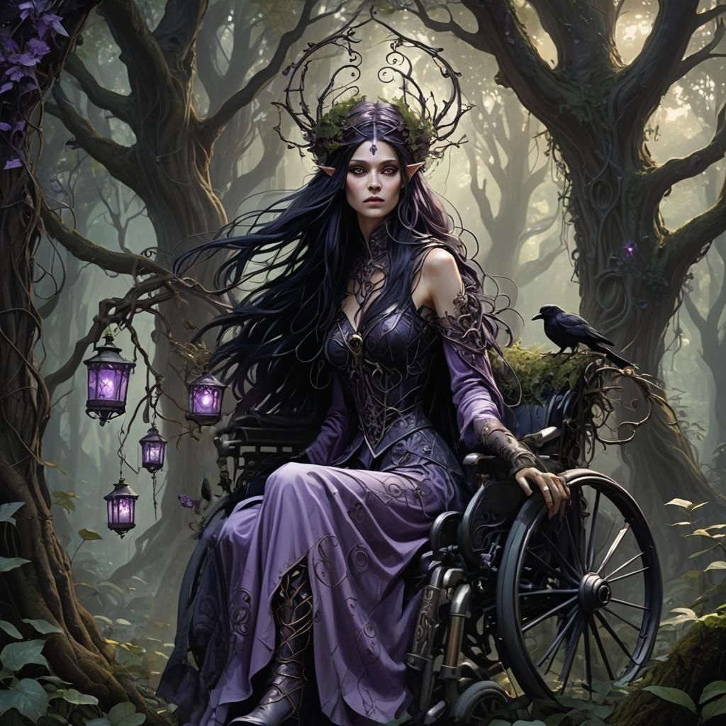 Elf Witch in Wheelchair: Dark Fantasy Art