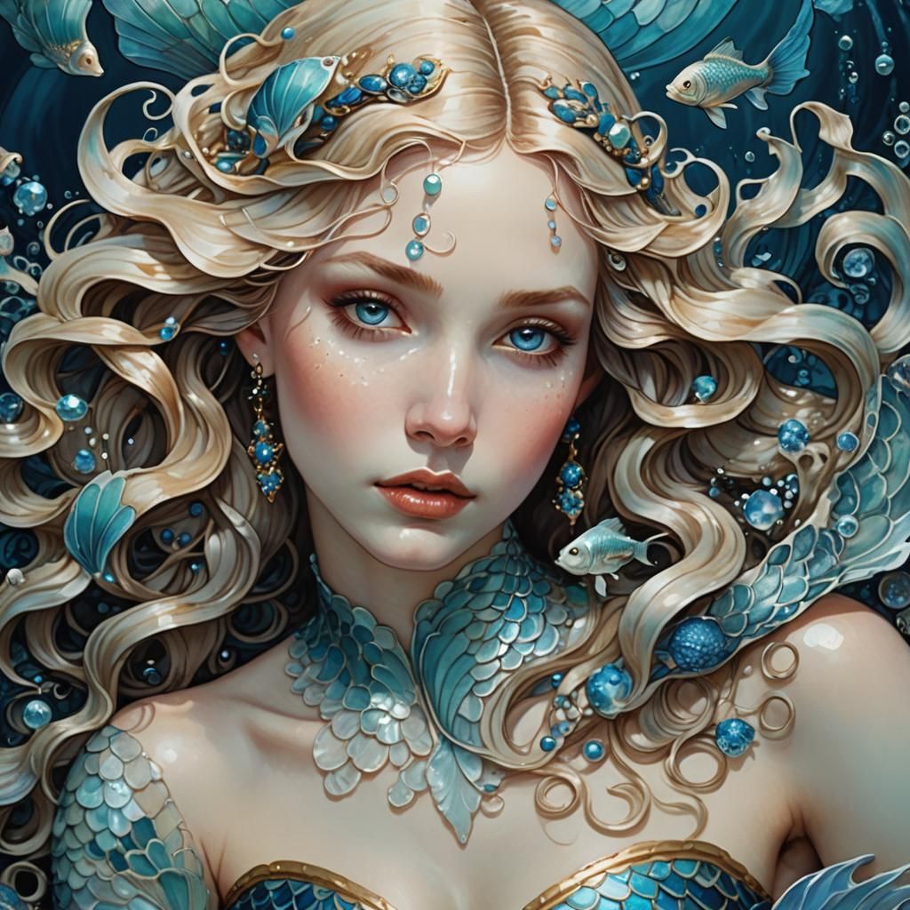 Shimmering Mermaid Portrait in Baroque Art Style