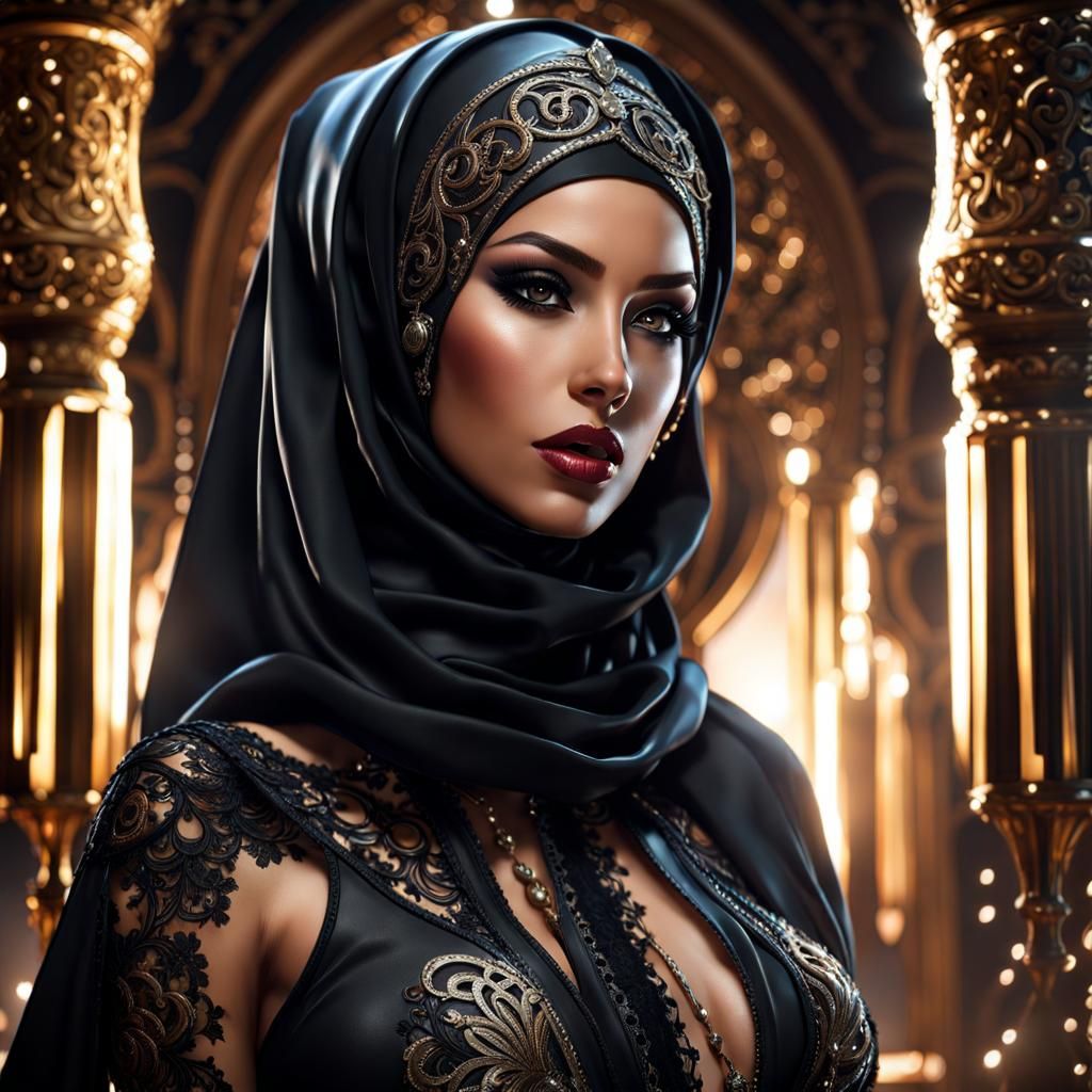 Beautiful Tunisian Woman in Hijab: Fantasy Art Portrait