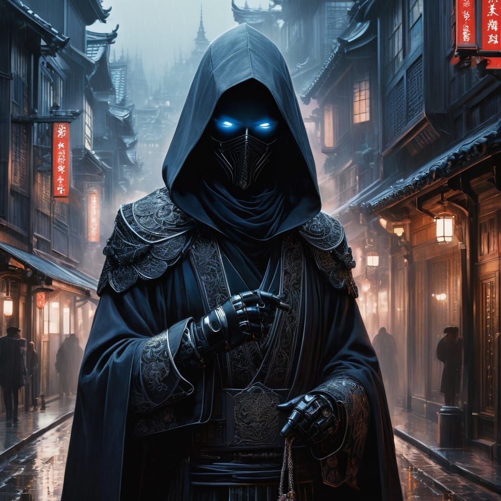 Dark Fantasy Robot Unveils Blazing Secrets in a Gothic City