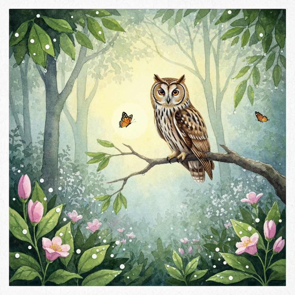 Misty Forest Owl in Watercolor Style